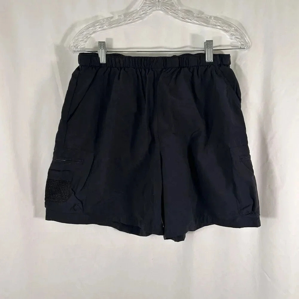 Columbia Cargo Shorts Women's Medium Solid Black Nylon Pull On Zip Pockets